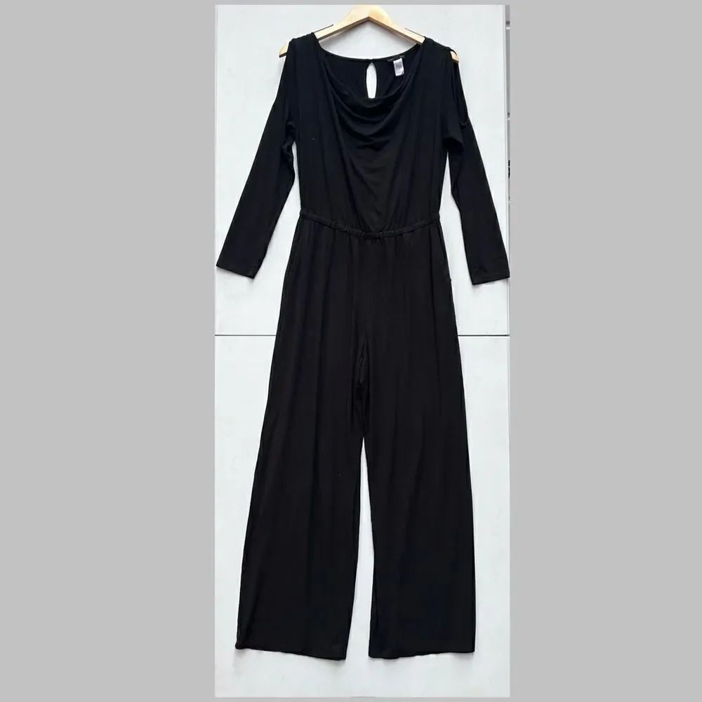 J. Jill Wearever Jumpsuit Womens Small Cold Shoulder Stretch Pockets Black